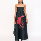 Honey Comb Embroidered Dress - Red