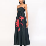 Honey Comb Embroidered Dress - Red