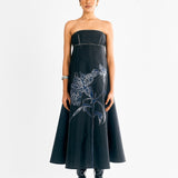 Honey Comb Embroidered Dress - Navy