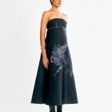 Honey Comb Embroidered Dress - Navy
