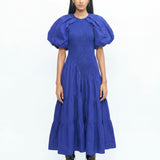 Poof Ruching Dress - Blue - SALE