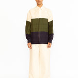 Asher Silk Shirt - Ivory, Olive Green & Navy