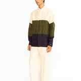 Asher Silk Shirt - Ivory, Olive Green & Navy