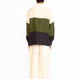 Asher Silk Shirt - Ivory, Olive Green & Navy