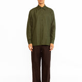 Angus Embroidered Linen Shirt - Olive Green