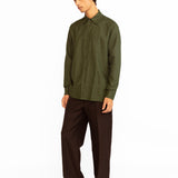 Angus Embroidered Linen Shirt - Olive Green