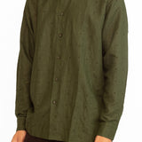 Angus Embroidered Linen Shirt - Olive Green