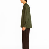 Angus Embroidered Linen Shirt - Olive Green