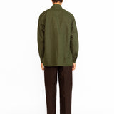 Angus Embroidered Linen Shirt - Olive Green