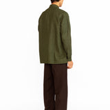 Angus Embroidered Linen Shirt - Olive Green