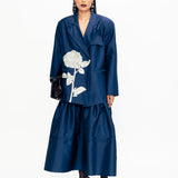 Rose Applique Blazer - Blue