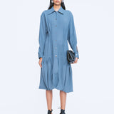 Pleat Sculpt Dress - Grey Blue