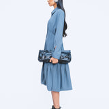 Pleat Sculpt Dress - Grey Blue