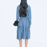 Pleat Sculpt Dress - Grey Blue