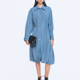 Pleat Sculpt Dress - Grey Blue