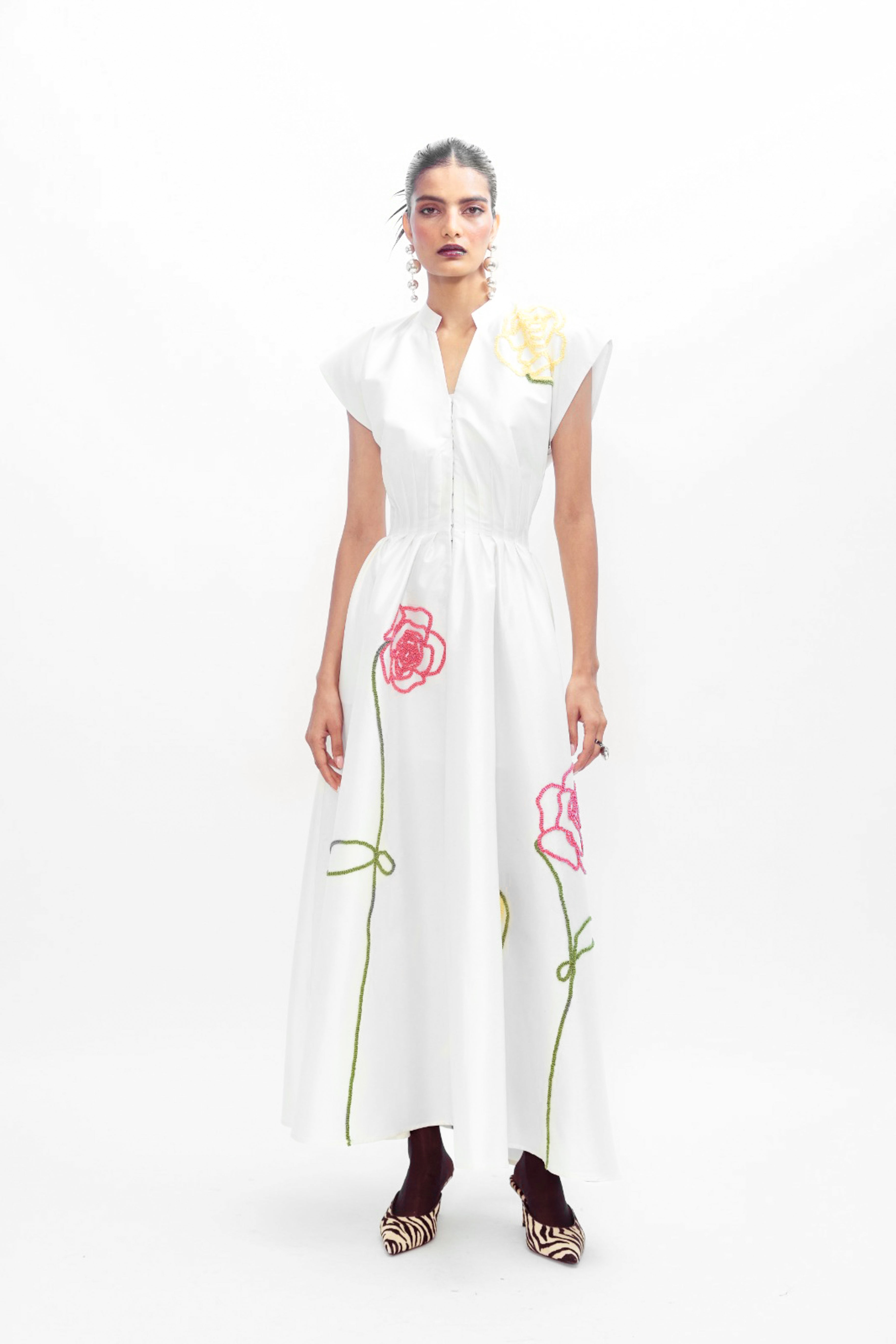 Selene Embroidered Dress - Ivory Lovebirds Studio Selene Embroidered Dress - Ivory Lovebirds Studio